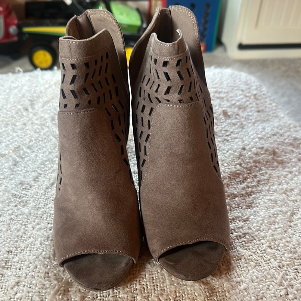 Madden Girl Brown Heeled Boots with Perforated Detailing